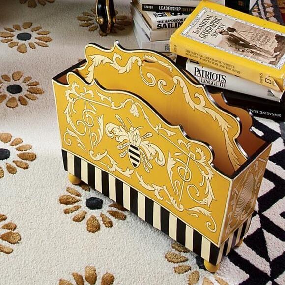 MacKenzie-Childs Spelling Bee Magazine Rack Yellow Hand-Painted Home Accent - Picture 4 of 16